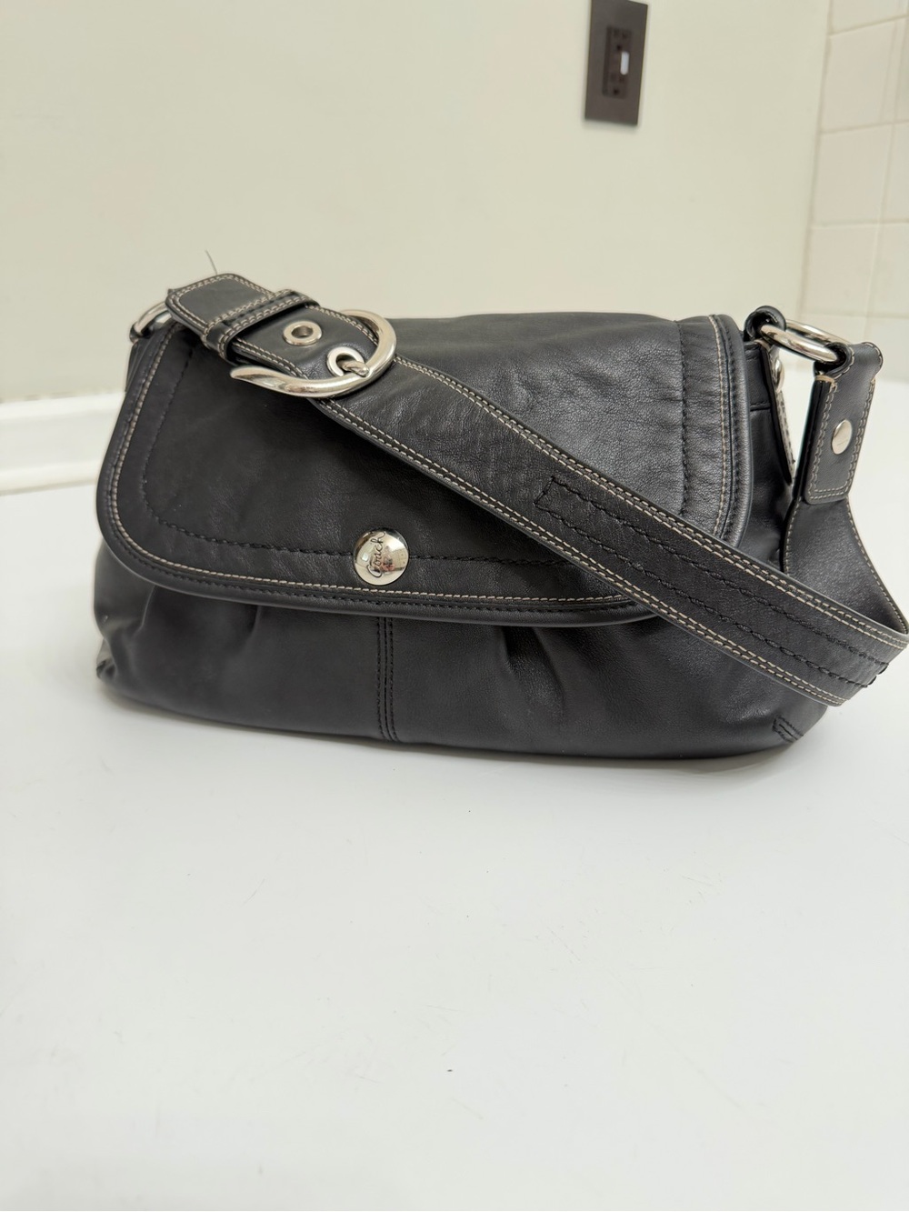 Coach Soho Pleated Black Leather Flap Shoulder Bag F13729 Y2K